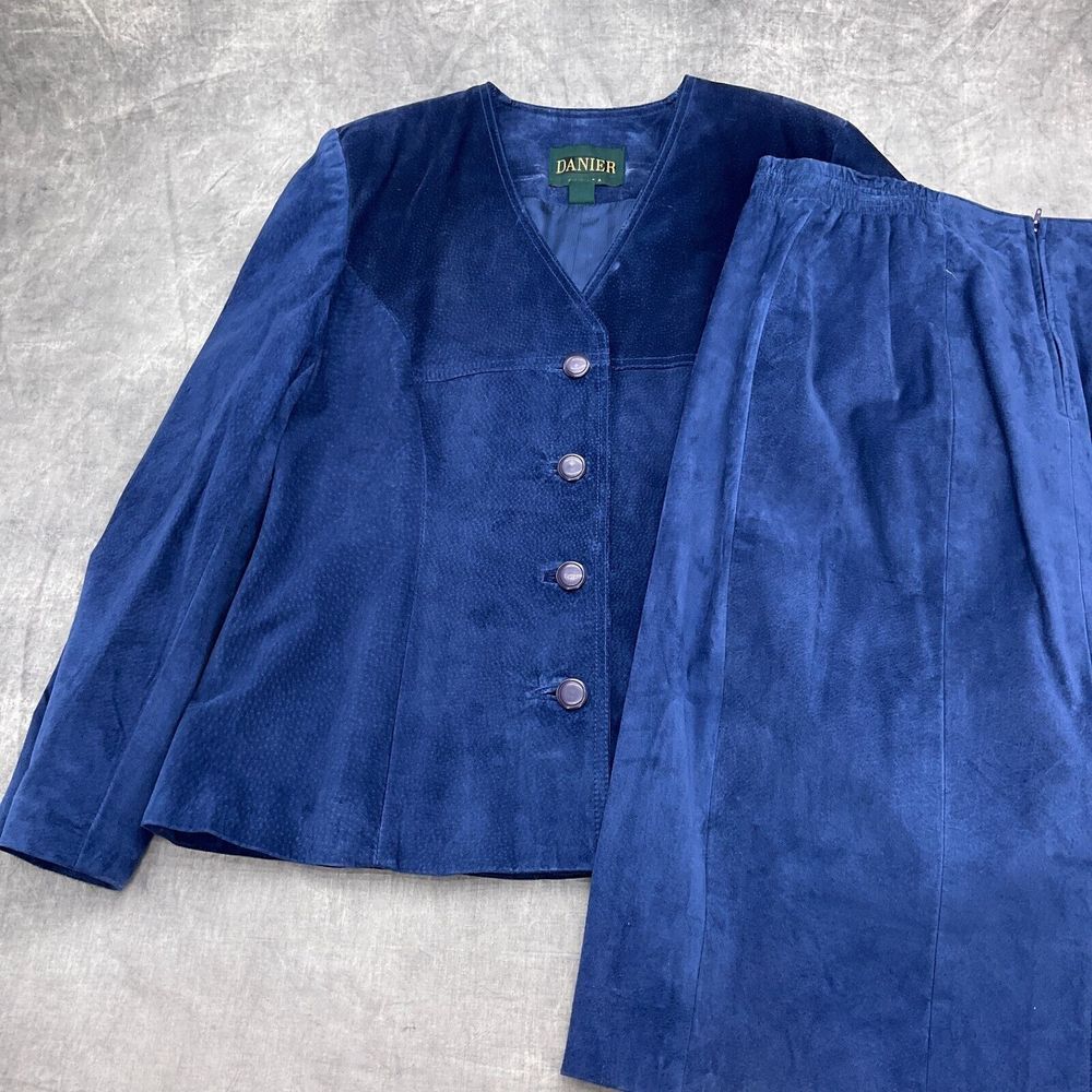 Danier Suit Women Jacket Large 12 Skirt 12 Blueโ Suede Leather Lined Canada VTG